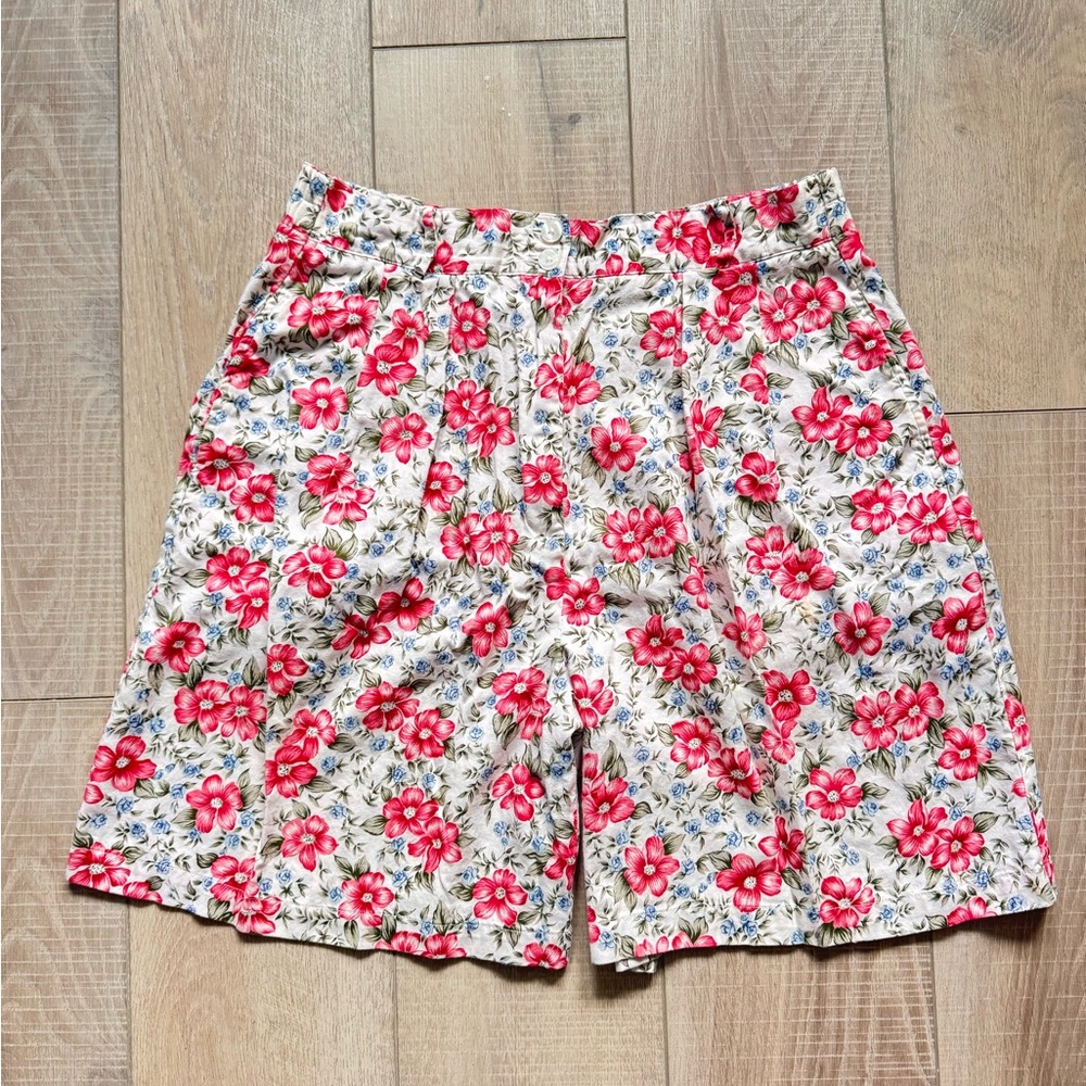 Vintage Talbots Floral Pink High-Waist Cotton Shorts SZ Petite Medium